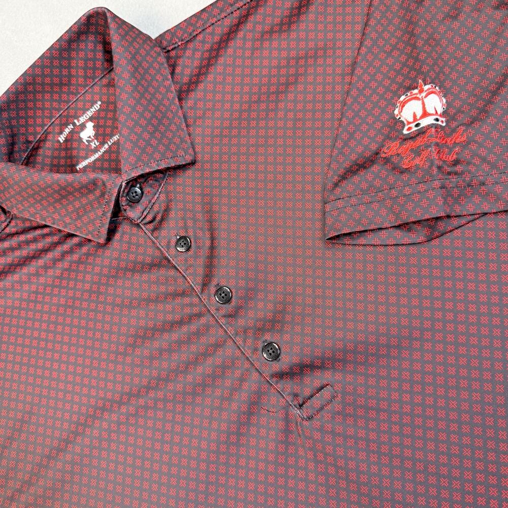Horn Legend Polo Shirt Mens XL Red Geometric Royal Links Golf Club Performance